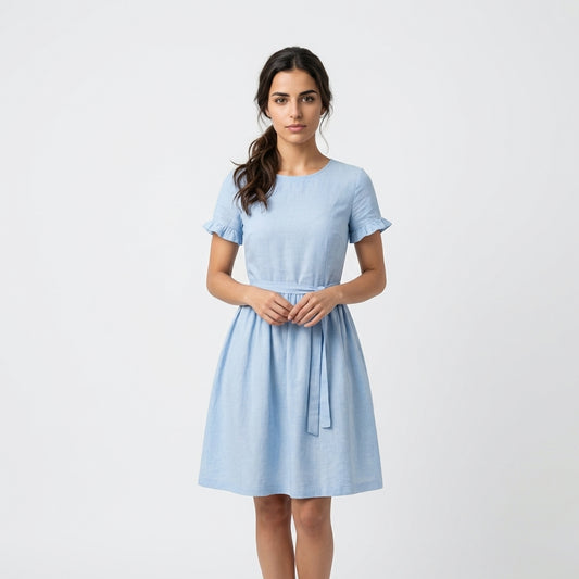 Vestido de algodão azul