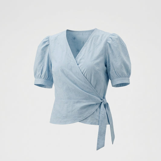 Blusa envelope azul em algodão